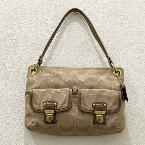 COACH 18980 Poppy Metallic Signature Canvas Push Lock Front Pocket Shoulder Bag - Picture 5 of 16